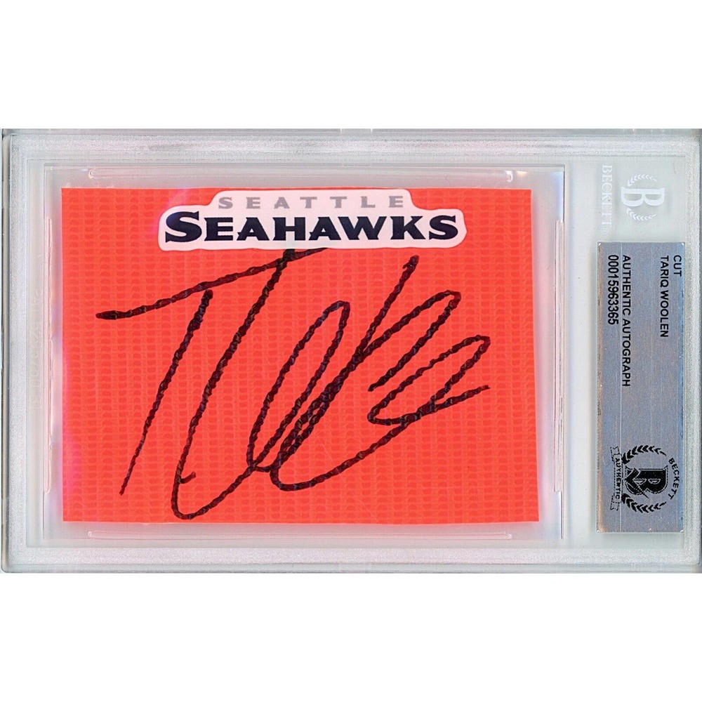 Tariq Woolen Autographed Football TD Pylon Seattle Seahawks Beckett Authentic